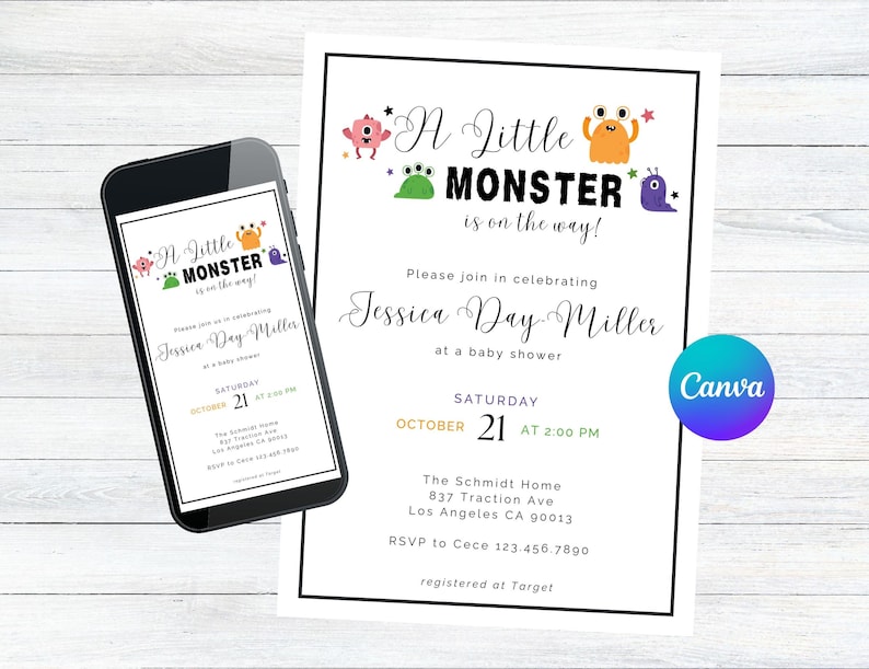 Little Monster Halloween Baby Shower Invitation: Digital and Printable ...