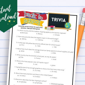 Back to School Trivia Game: Printable Classroom Icebreaker (Digital Download)
