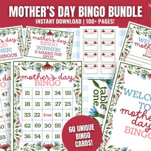 MEGA BUNDLE de bingo-test pour la fête des mères, cartes de bingo pour la fête des mères, jeu de bingo pour une soirée entre les mamans, imprimables de bingo de mai