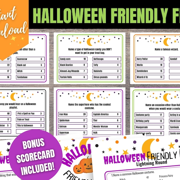 Halloween Friendly Feud Game, Halloween Party, Halloween Family Game Night, Trick or Treat Alternative, Halloween Classroom, PRINT AT HOME