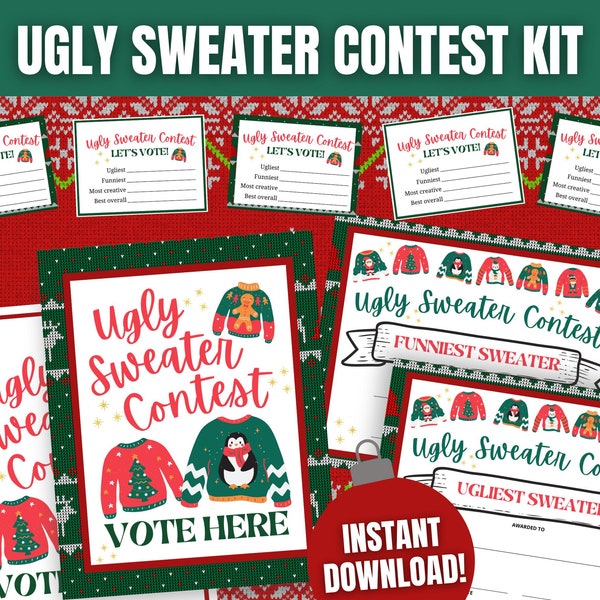 Ugly Sweater Contest Kit, Ugly Sweater Awards, Ugly Sweater Contest Ballots, Best Ugly Sweater, Ugly Sweater Award Certificates