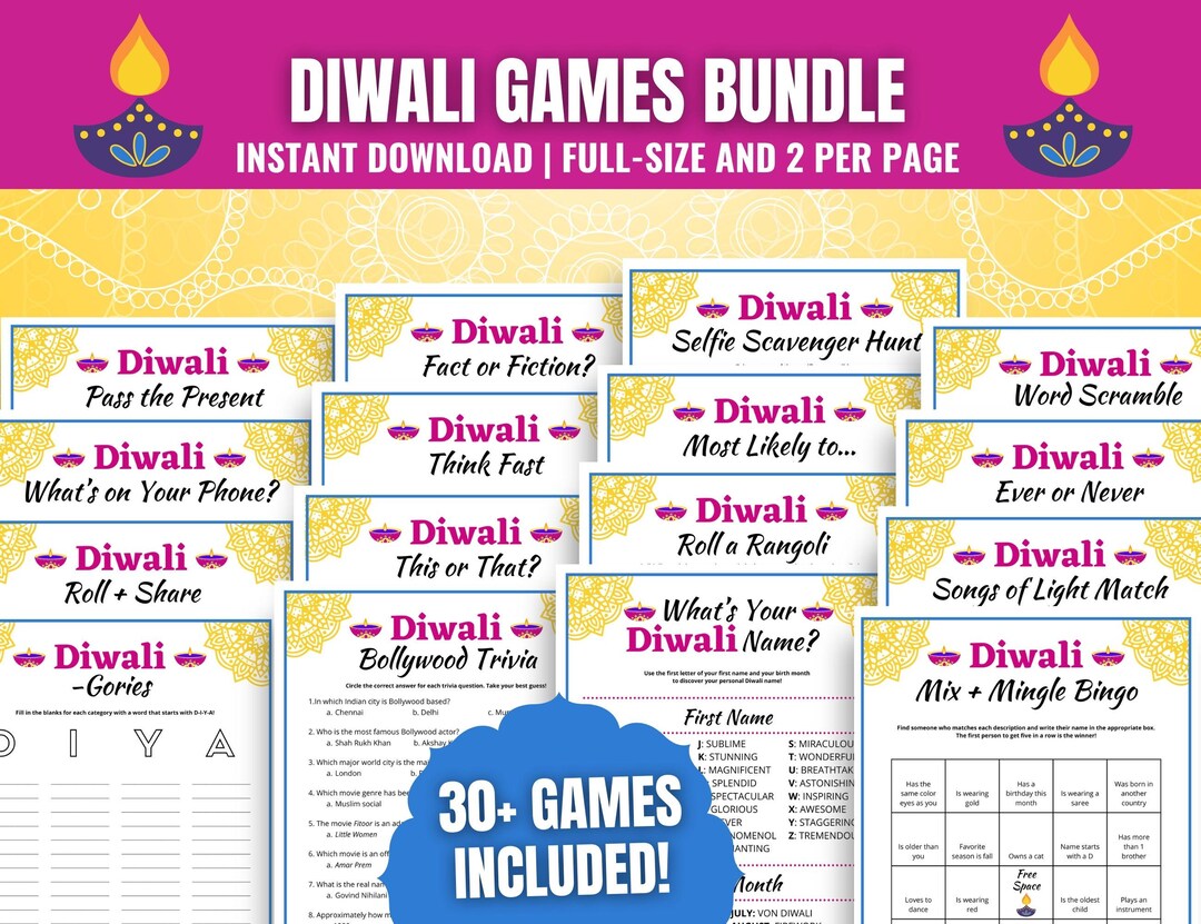 Diwali Games BUNDLE, Diwali Party Games for Adults, Teens, Kids, Fun