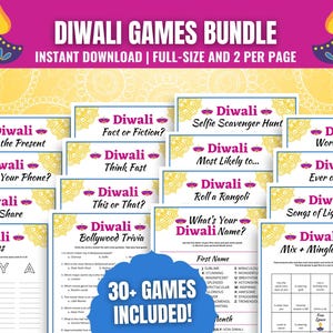 PAQUETE de juegos de Diwali, juegos de fiesta de Diwali para adultos, adolescentes y niños, divertidos juegos imprimibles de Diwali, juegos del Festival de las Luces, juegos de Dipawali