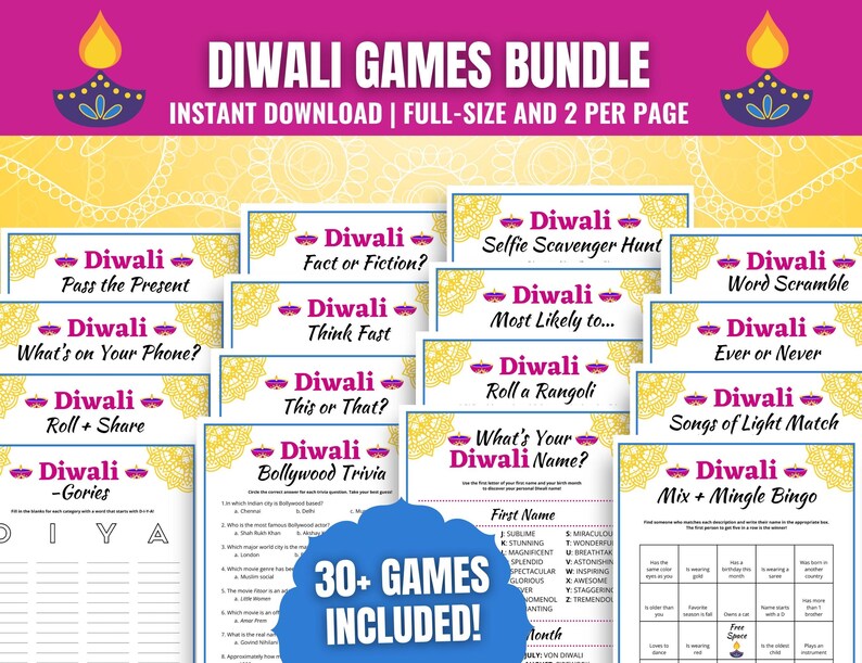 Diwali Games BUNDLE, Diwali Party Games for Adults, Teens, Kids, Fun
