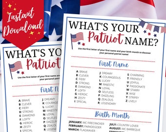 What's Your Patriot Name Game, Memorial Day Game, 4th of July Party Game, Labor Day Game, Funny Name Generator, Memorial Day Picnic Activity
