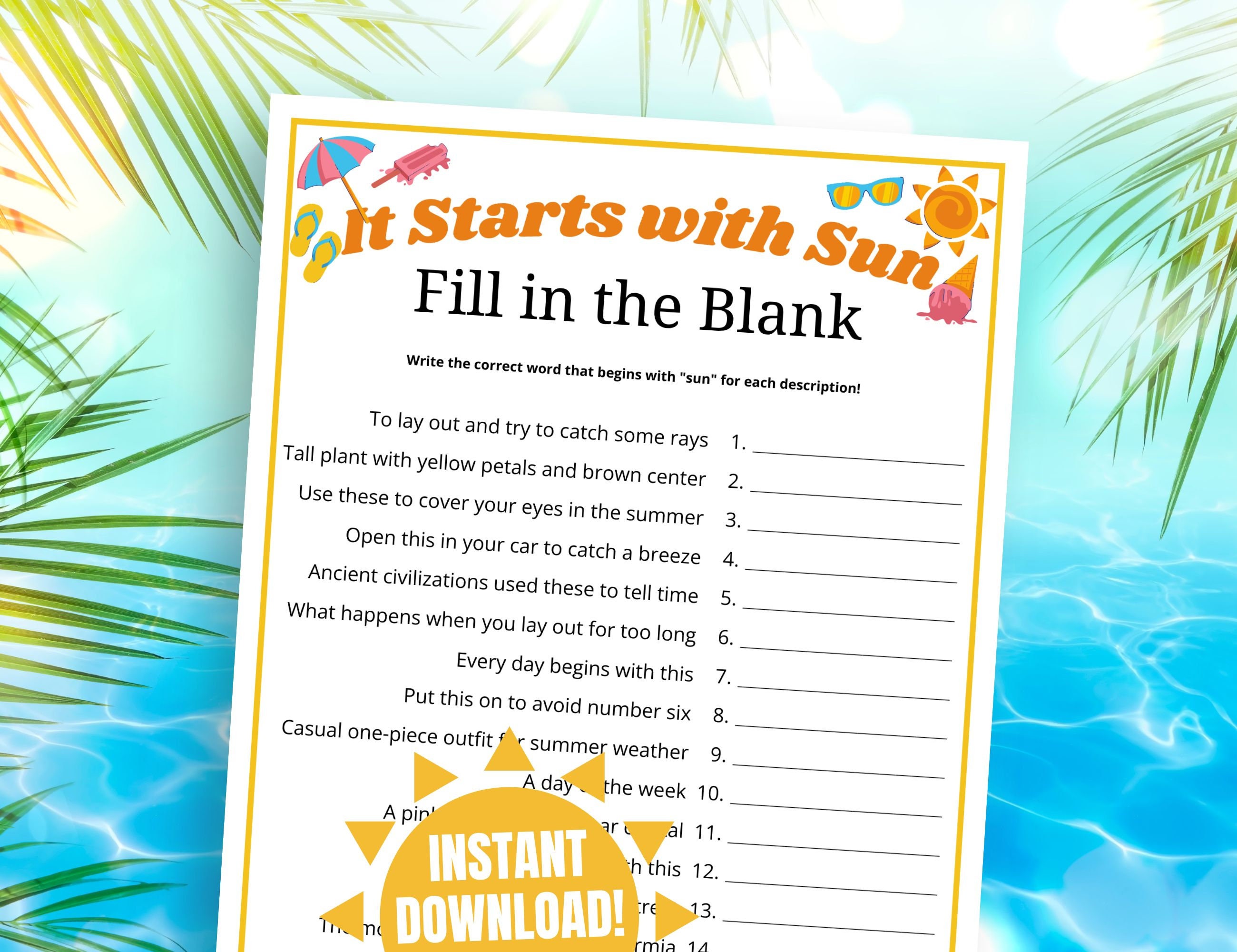 Summer Trivia Game: It Starts with Sun Quiz (Printable)