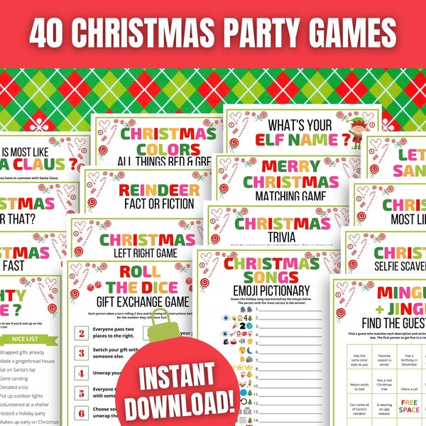 40 Christmas Games MEGA BUNDLE, Printable Christmas Party Games, Christmas Games Bundle, Fun Christmas Party Ideas, Merry & Bright Games