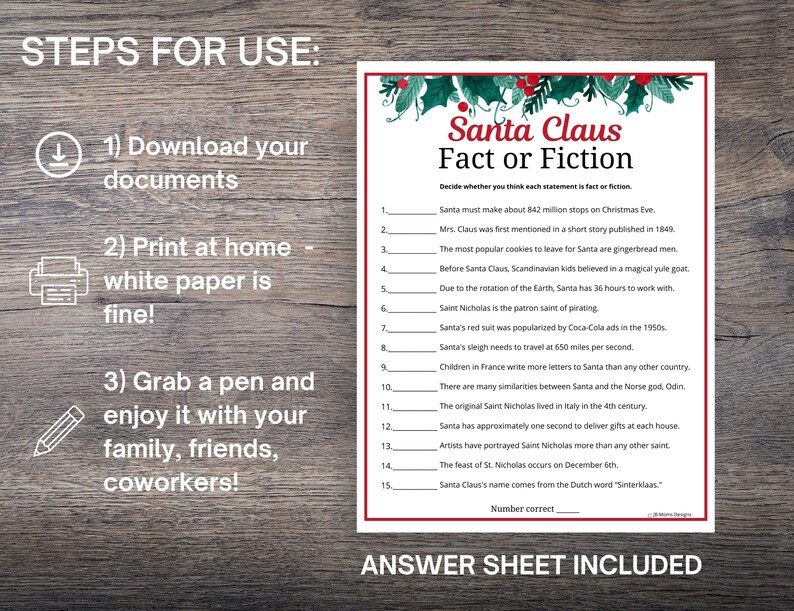 Christmas Fact or Fiction Santa Edition Game Christmas Etsy