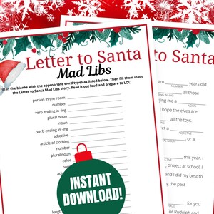 Carta ao Papai Noel Jogo Ad Lib de Natal, Atividade de Véspera de Natal, Jogo Engraçado de Festa de Natal para Crianças, Adolescentes e Adultos, Ideia para o Jantar de Natal