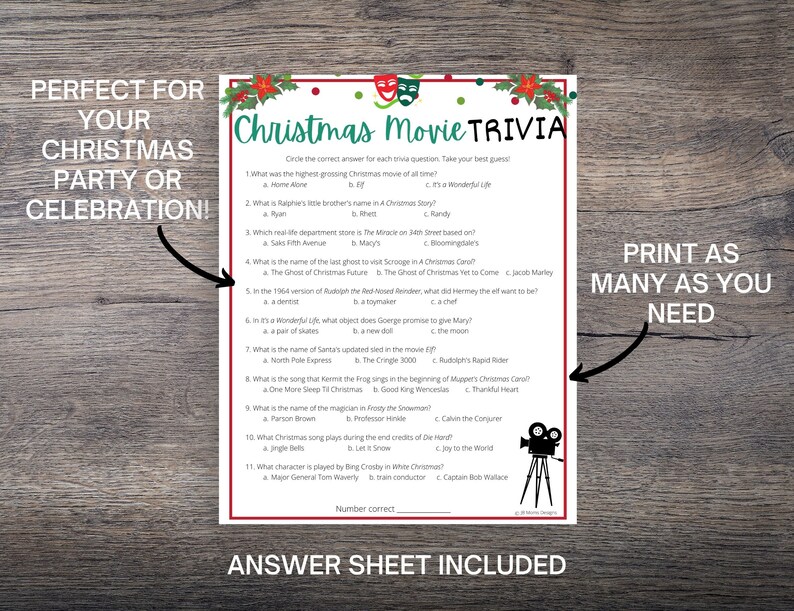 Christmas Movie Trivia Game Christmas Movie Quiz for Teens & Etsy