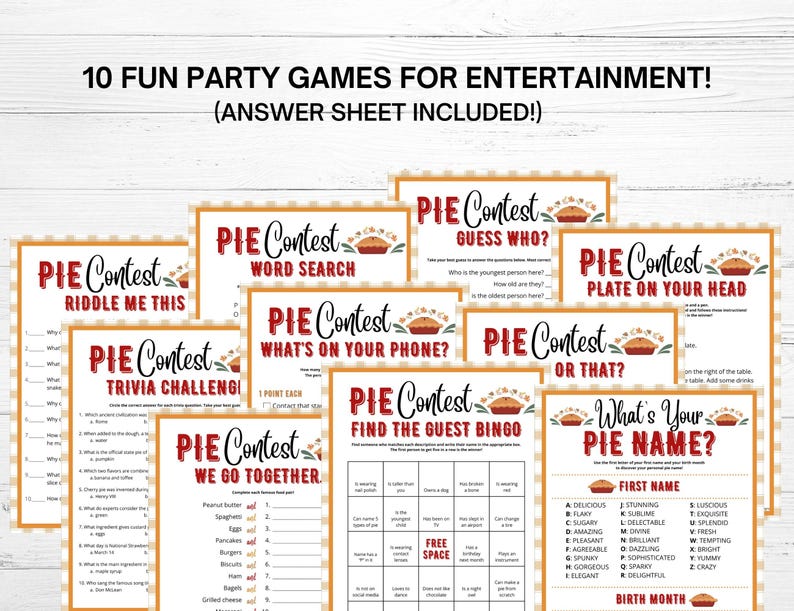 Pie Contest Kit: Printable Voting Ballots, Awards, Ribbons, Games and ...