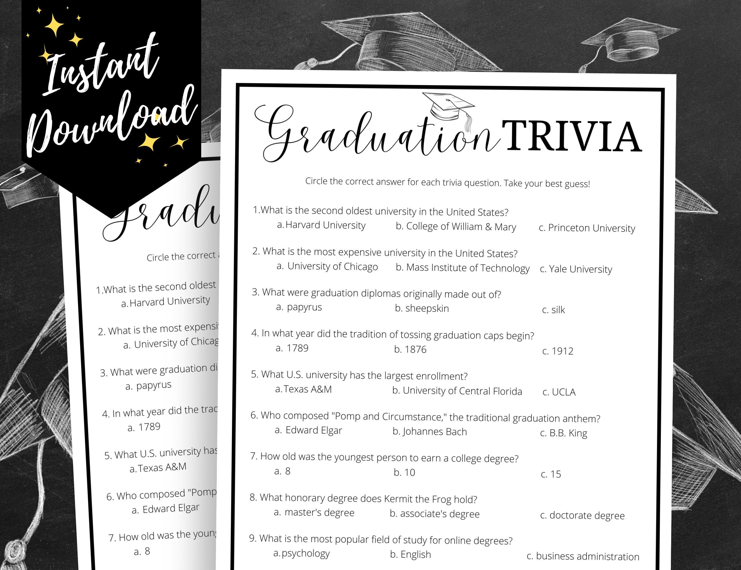 Graduation Trivia Game Fun Graduation Party Game College Etsy
