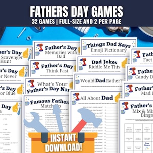 Father's Day Games BUNDLE, Fathers Day Games for Kids, Adults, & Seniors, Fathers Day Activity, Fathers Day Family Games, Father's Day Ideas