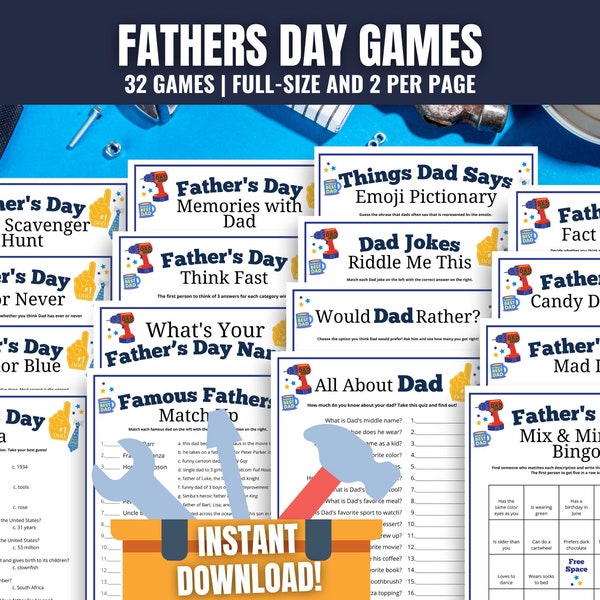 PAQUETE de juegos del Día del Padre, Juegos del Día del Padre para niños, adultos y personas mayores, Actividad del Día del Padre, Juegos familiares del Día del Padre, Ideas para el Día del Padre