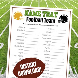 College Football Team Name Game: Tailgate Party Trivia Quiz (PDF Download)