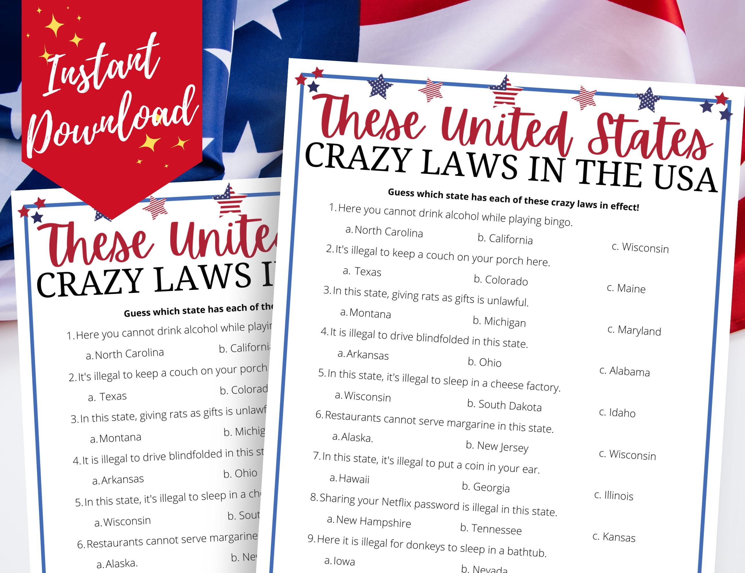 These United States Quiz Game Memorial Day Game 4th of July Etsy