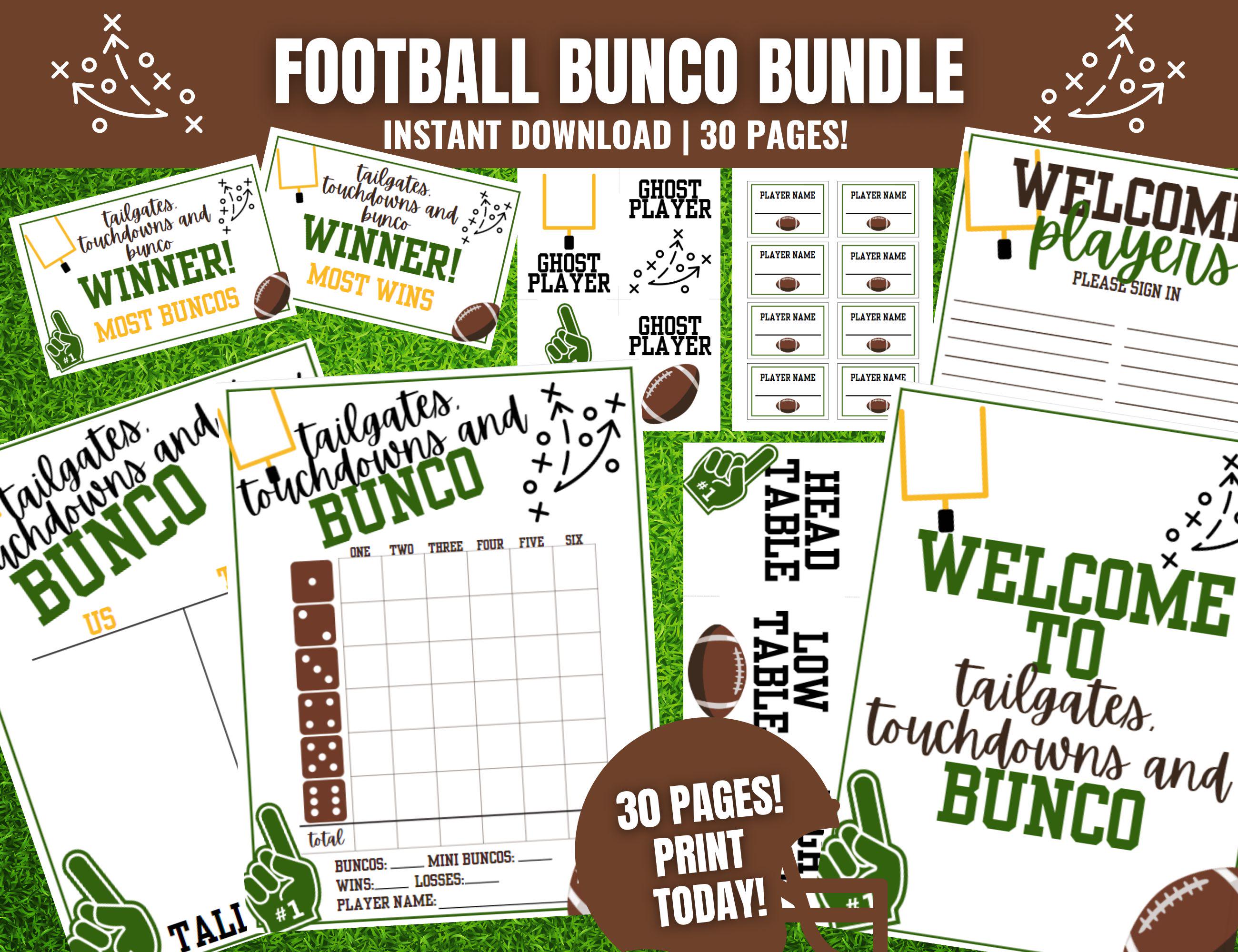 Football Bunco MEGA Bundle: Printable Scorecards, Tally Sheets, Table Numbers and more (Instant Download)