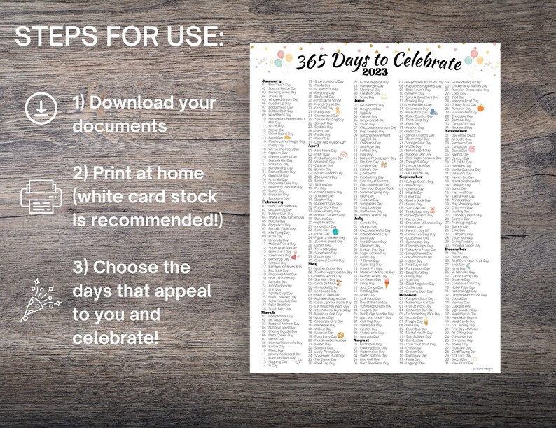 365 Days to Celebrate 2023 National Days Calendar Fun Theme Etsy