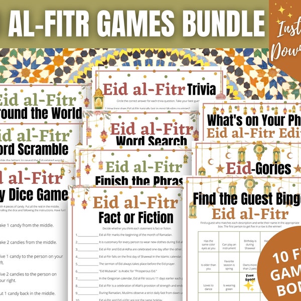Eid al-Fitr 10-Game MEGA BUNDLE, Fun Eid Games for Families, Adults, Teens, & Kids, Lesser Eid Celebration, Festival of Sweets Games