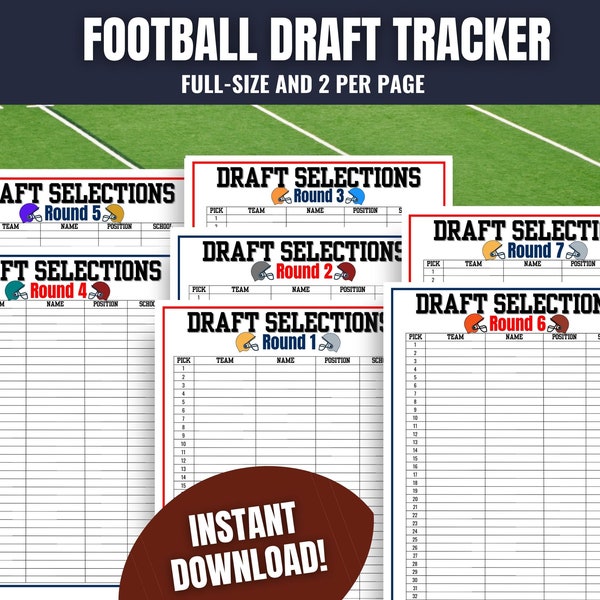 Football Draft Selection Tracker, 2024 Draft Printable, Football Draft Picks, Pro Football Draft Order, Draft Watch Party Printable