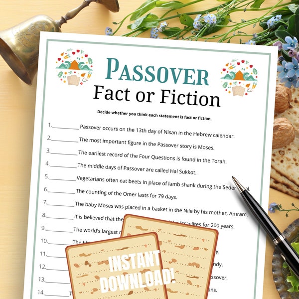 Passover Fact or Fiction Trivia Game, Fun Passover Trivia Game for Passover Seder, Youth Group, Family Game Night, Trivia Night, Pesach Game