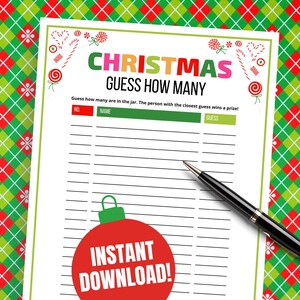 Christmas Guessing Game: How Many Candies Party Activity (Digital Download)