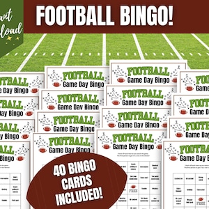 Voetbalbingo, leuk idee voor een voetbalfeest, voetbalhorloge-feestje voor profvoetbal of universiteitsvoetbal, afdrukbare American Football-bingokaarten