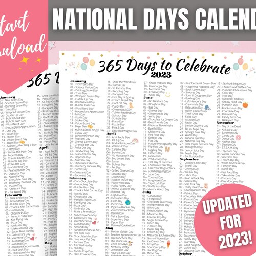 365 Days to Celebrate 2023 National Days Calendar Fun Theme - Etsy
