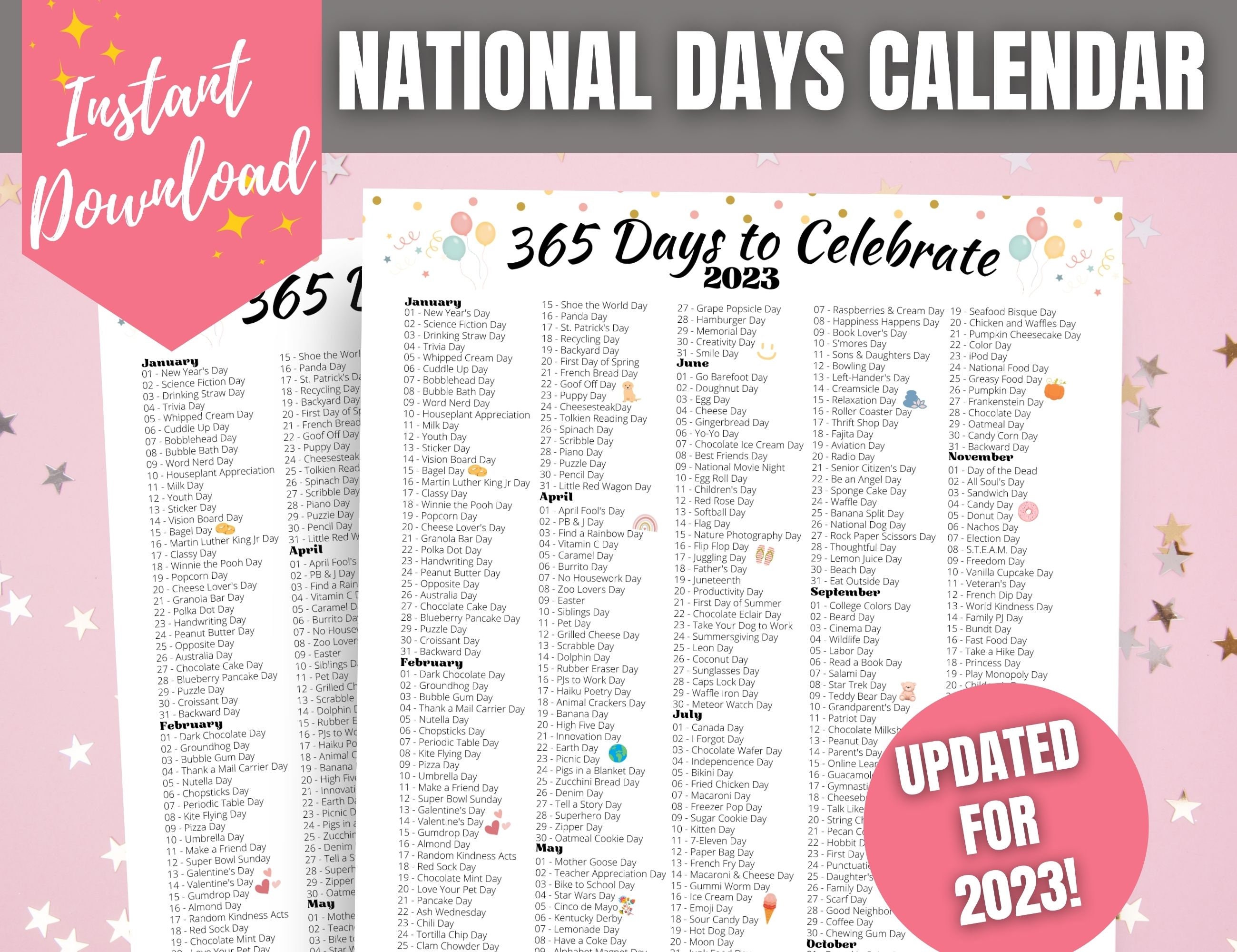 365 Days to Celebrate 2023 National Days Calendar Fun Theme Etsy