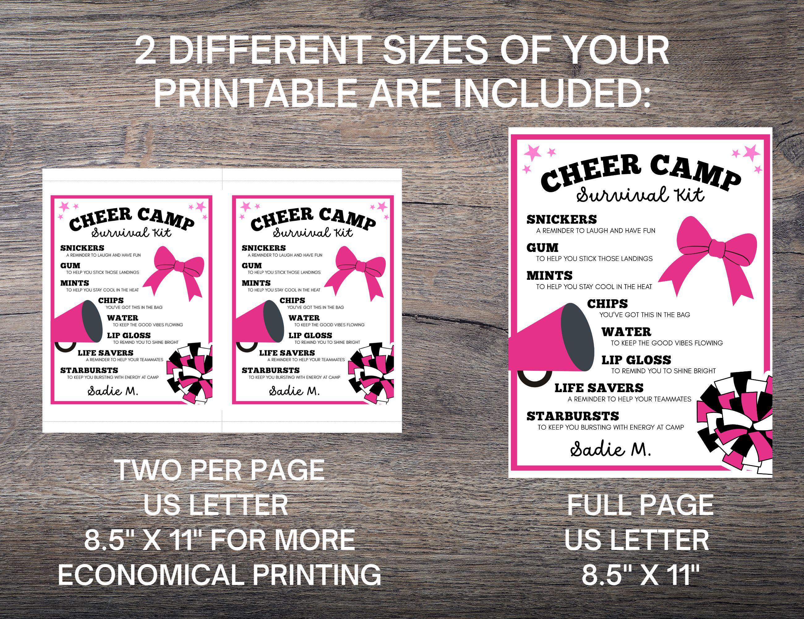 Editable Cheer Camp Survival Kit Printable: Gift Bag Tag (digital ...