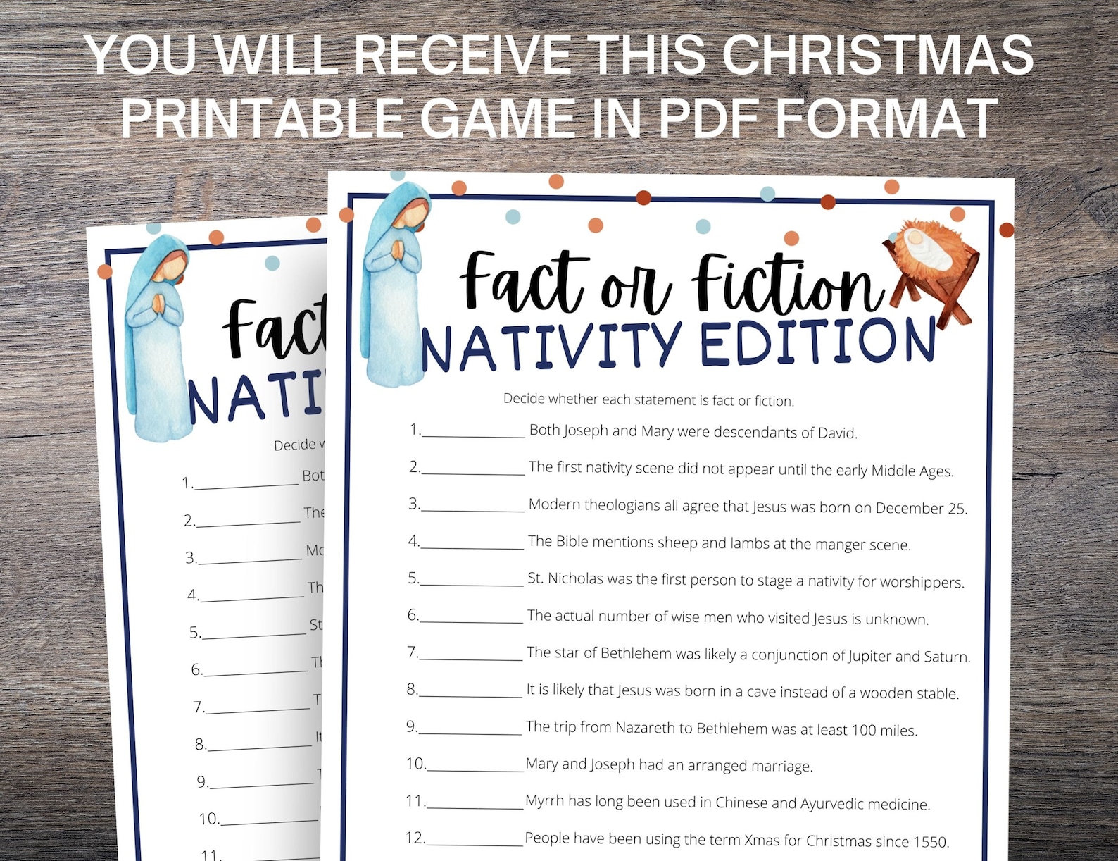 Bible Christmas Trivia Nativity Fact or Fiction Game Etsy