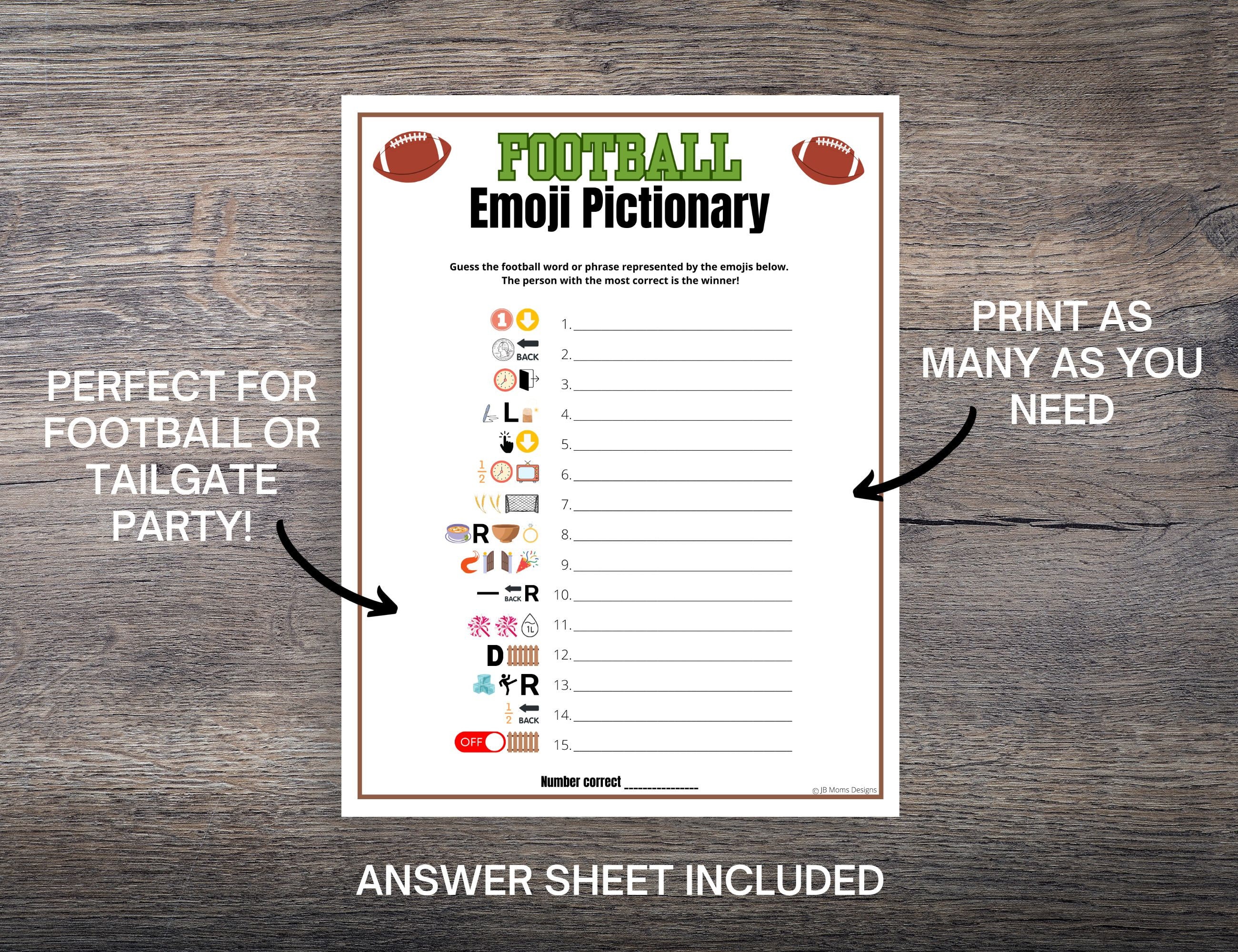 Football Emoji Pictionary Game Super Bowl Party Games, 43 OFF