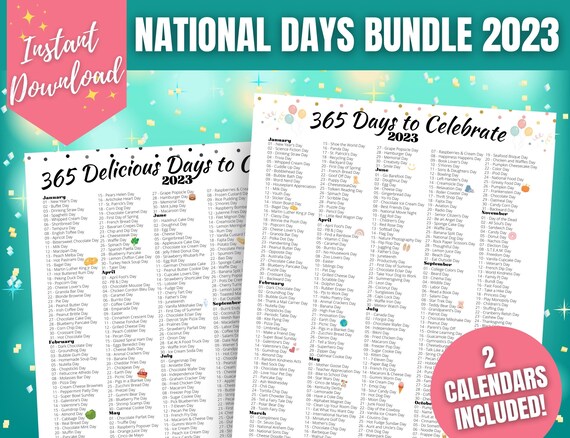 National Holidays Calendar BUNDLE Days to Celebrate in 2023 - Etsy
