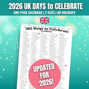 2026 UK Fun Days to Celebrate Calendar: Social Media Planner (Printable)