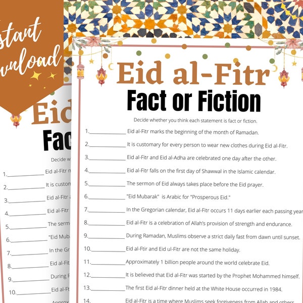 Eid al-Fitr Fact or Fiction Game, Fun Lesser Eid Quiz Game for Adults & Teens, Eid ul-Fitr Game, Eid Celebration Ideas, How to Celebrate Eid
