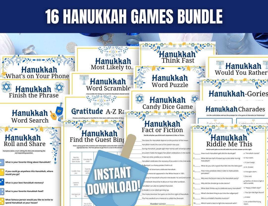 Hanukkah 16game MEGA BUNDLE, Hanukkah Party Games, Chanukah Games and