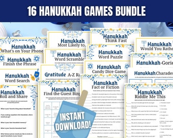 Hanukkah 16-Game MEGA BUNDLE, Hanukkah Party Games, Chanukah Games and Activities, Fun Hanukkah Games for Kids, Teens, Adults, Seniors