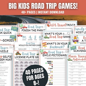 Bundel met roadtripspellen voor grote kinderen, roadtripactiviteiten voor kinderen, tweens en tieners, reisgames voor het gezin, leuke reisgames voor in de auto