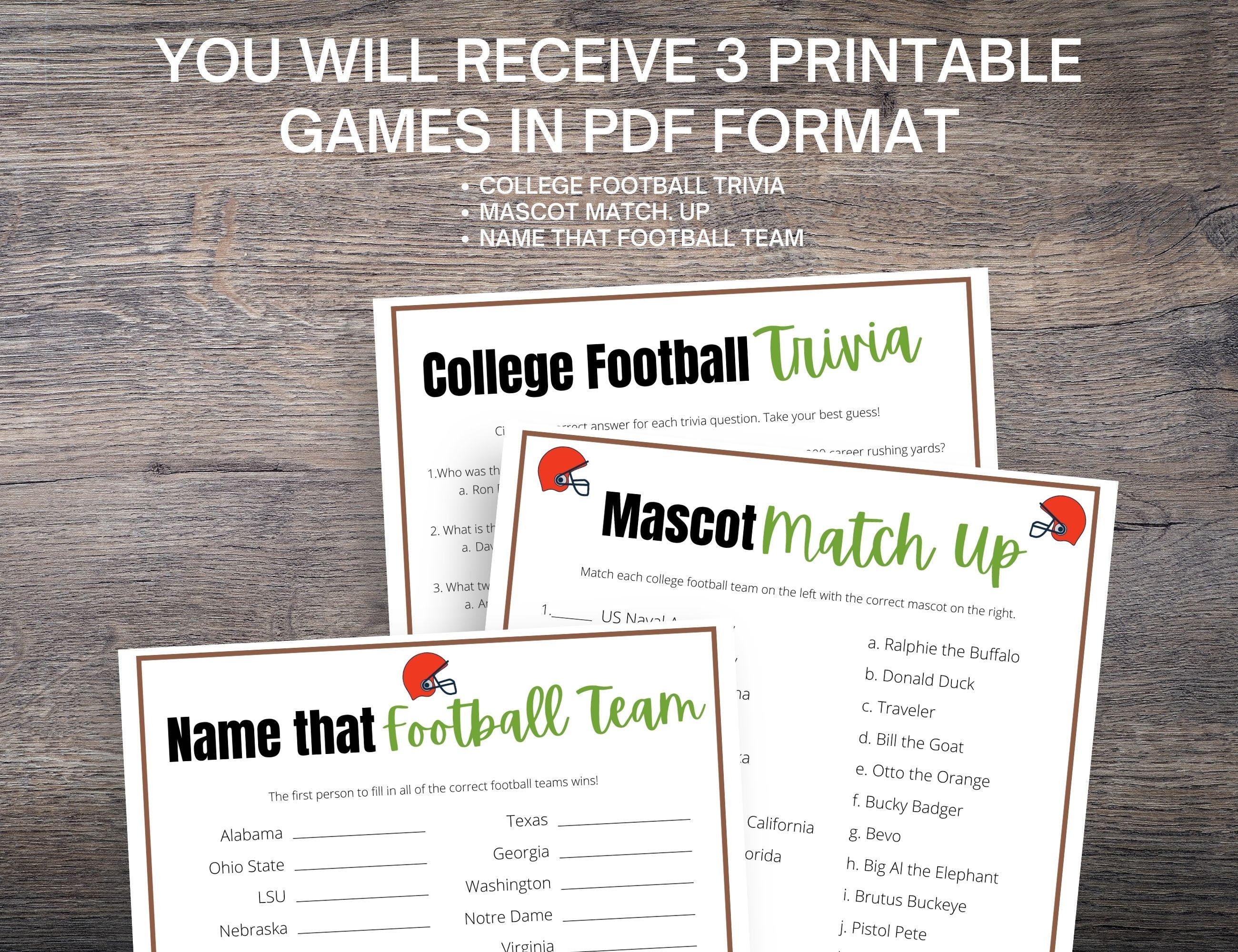 College Football Trivia Games Bundle College Football Party Etsy
