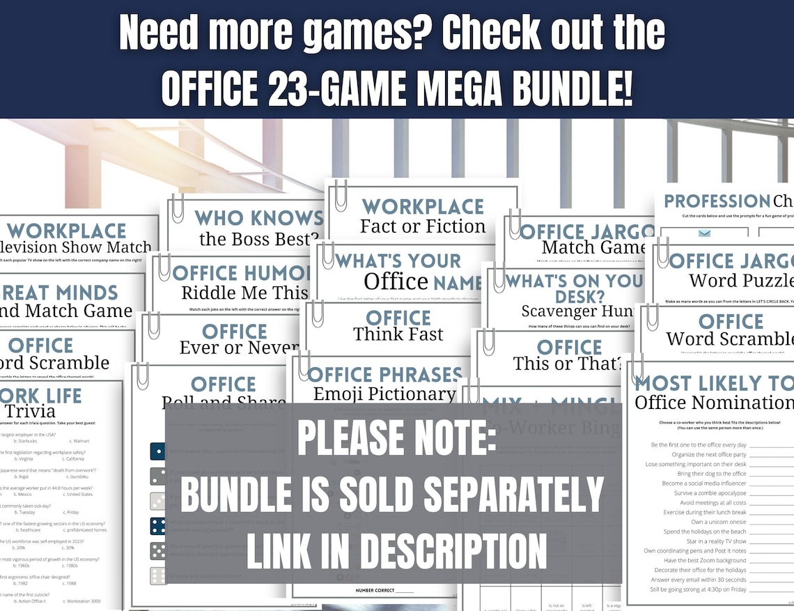 Office Trivia Game Bundle Office Emoji Pictionary Fun Work Etsy