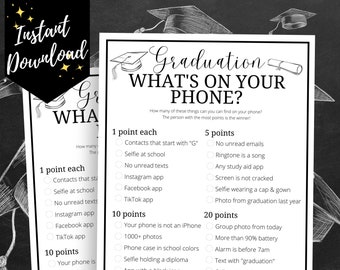 Graduation What's On Your Phone Scavenger Hunt Game, Graduation Party Idea, College Graduation, High School Grad Night, Class of 2023 Game