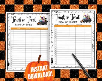 Trunk or Treat Sign Up Sheet: Halloween Volunteer Form (Digital Download, Editable Template)