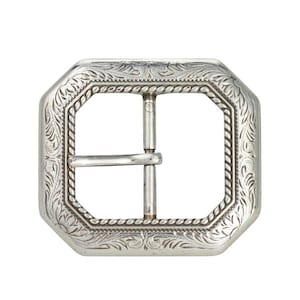 1-1/2” Octagonal Rope Edge Engraved Western Double Buckle. Antique Silver. Buckles for Belts.