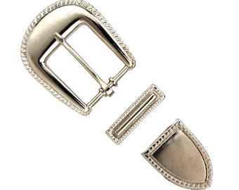 Juego de hebillas de cuerda lisa de 25 mm para cinturones y artículos de marroquinería. Plata antigua.