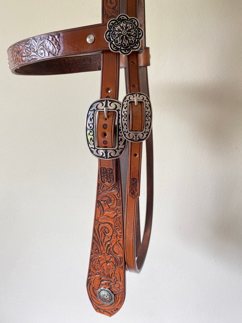 Testiera In Pelle Per Cavallo Con Turchese E Finiture Nickel - Scuro Oliato, Taglia Horse