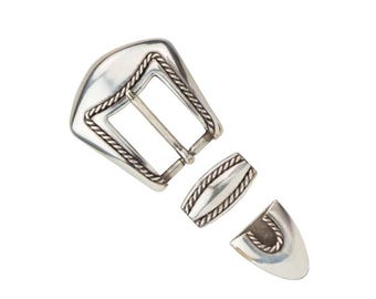 Juego de hebillas de cuerda trenzada de 25 mm para cinturones y artículos de marroquinería. Plata antigua.