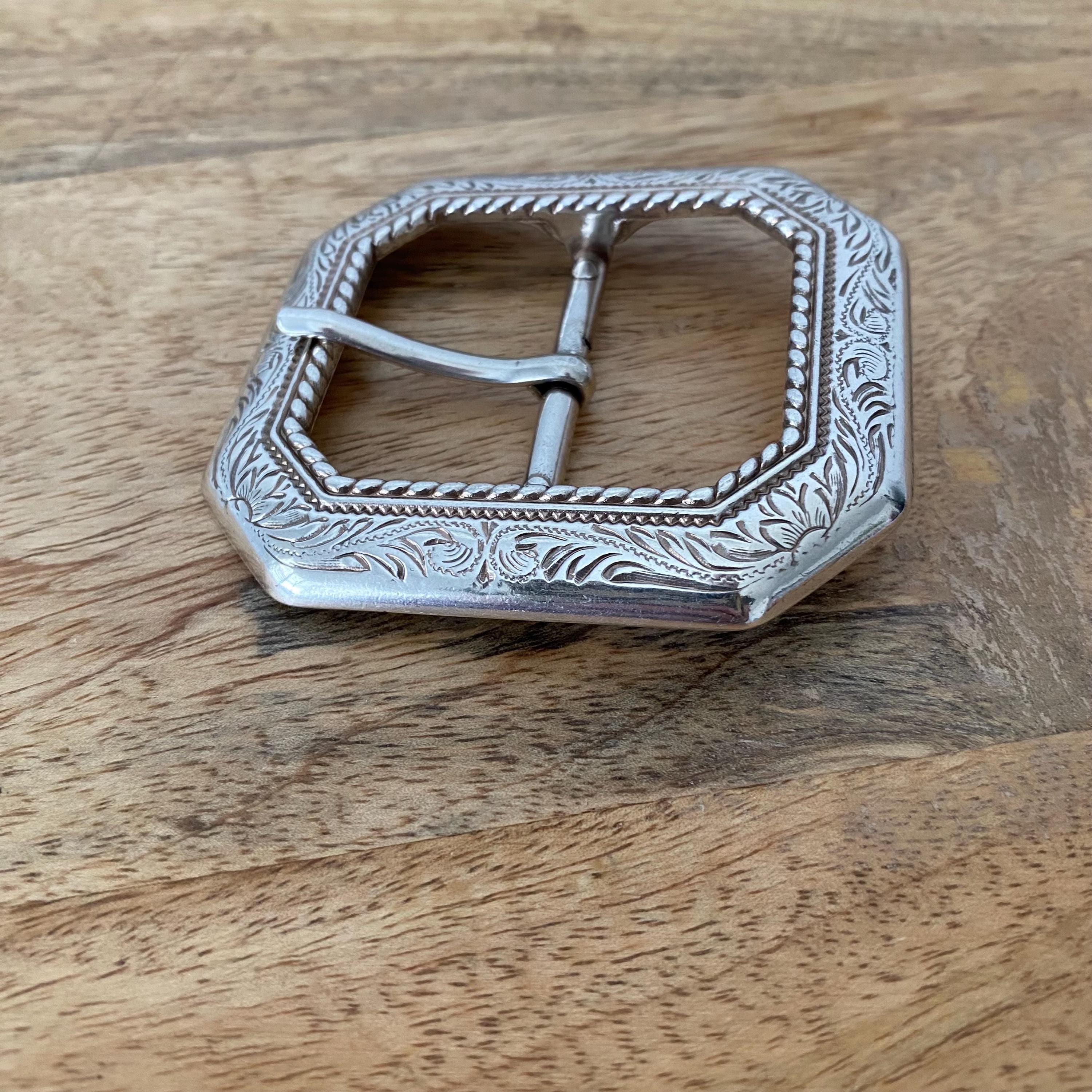 1-1/2” Octagonal Rope Edge Engraved Western Double Buckle. Antique ...