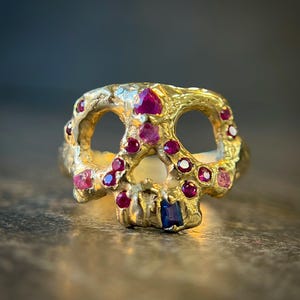 The Sapphire Skull Ring Handcrafted Custom Made To Order Designer Skull Ring, Momento Mori Ring