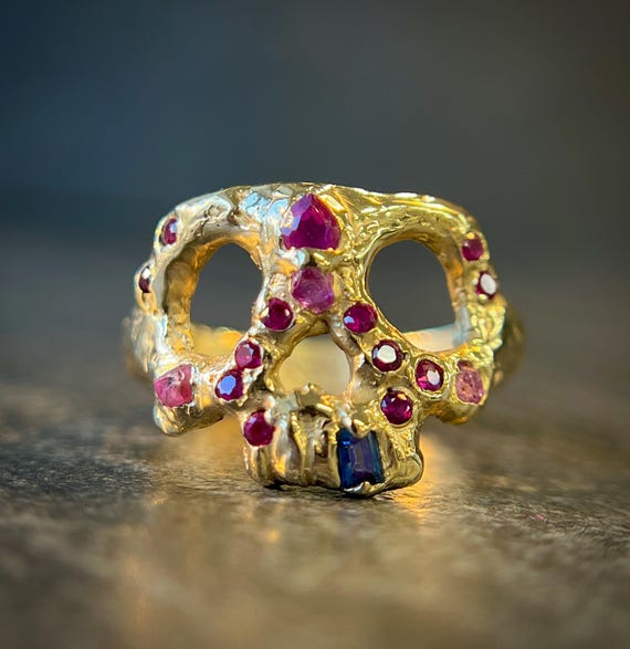 The Sapphire Skull Ring Handcrafted Custom Made To Order Designer Skull Ring, Momento Mori Ring