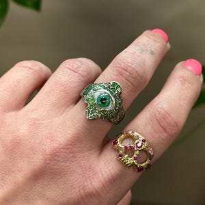Gold Skull Ring with Pink Sapphires and Rubies - Memento Mori Style - Solid Gold Handcrafted Custom Made image 5